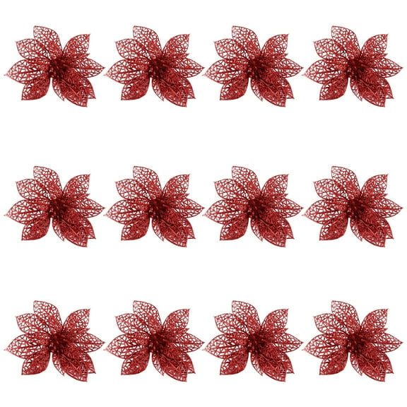 Gymnture christmas 24pcs Glitter Poinsettia Xmas Tree Ornaments - Red