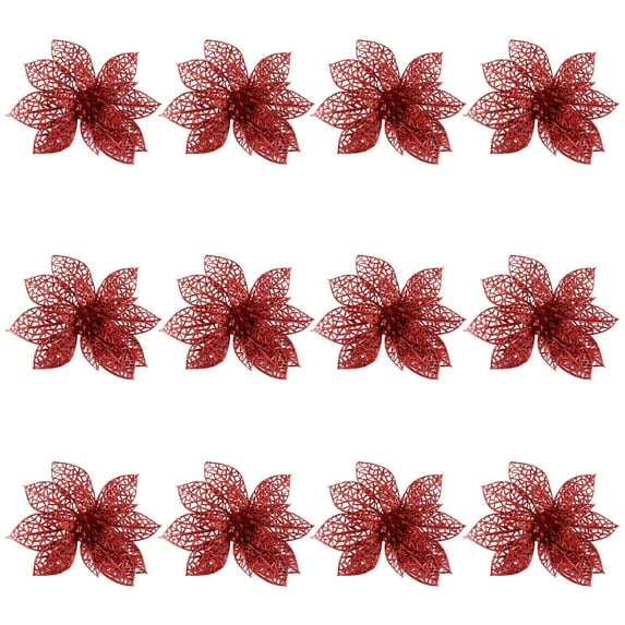 Gymnture christmas 24pcs Glitter Poinsettia Xmas Tree Ornaments - Red