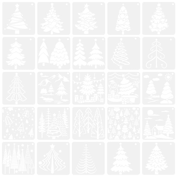 Gymnture christmas 25pcs Xmas Tree Stencils for Wall Painting & Printing Set
