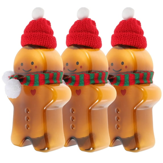 Gymnture christmas 3 Sets Christmas Gingerbread Man Drink Bottles for Kids Party Favors