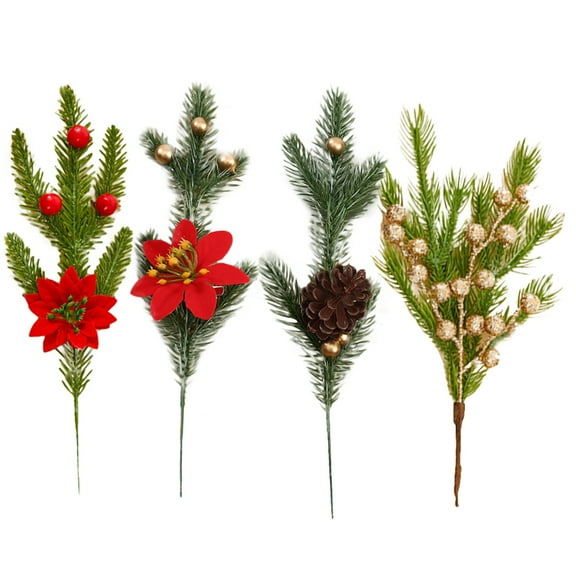 Gymnture christmas 4pcs Christmas Pine Picks w/ Red Berries & Assorted Sprays