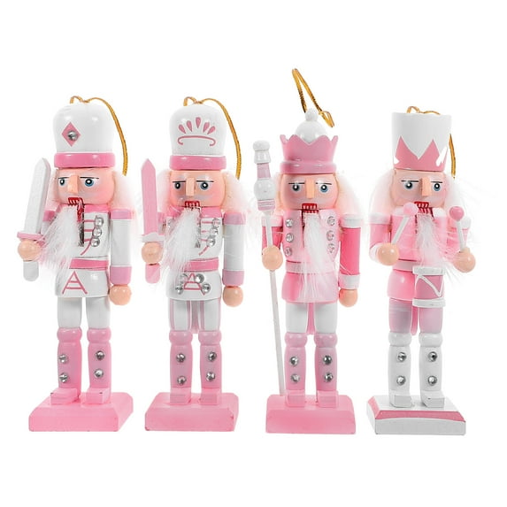 Gymnture christmas 4pcs Nutcracker Table Decorations Nutcracker Christmas Decor Set Pink Nutcracker Figure Ornaments