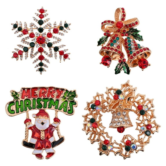 Gymnture christmas 4pcs Vintage Rhinestone Christmas Brooch Set for Xmas Party