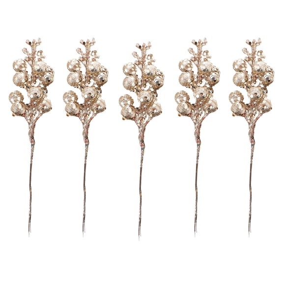 LABSERRON Xmas Ornament Silver Glitter Berry Stems for Christmas Adornment 5Pcs