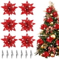 thumbnail image 1 of Gymnture christmas 6Pcs Glitter Poinsettia Flowers with Clips for Xmas Decor, 1 of 11