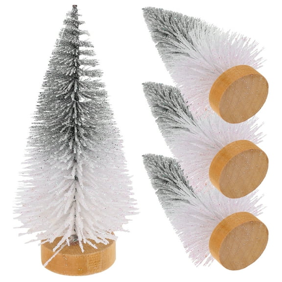 Gymnture christmas Artificial Frosted Sisal Christmas Trees - Set of 4 with Wood Base - Silver