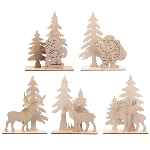 Gymnture christmas Christmas Wooden Ornaments Xmas Tree Elk Santa DIY Craft Table Decor