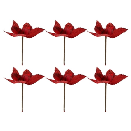 Gymnture christmas Flowers Christmas Glitter Artificial Stem Tree Flower Picks Decorative Poinsettia Bush Silk