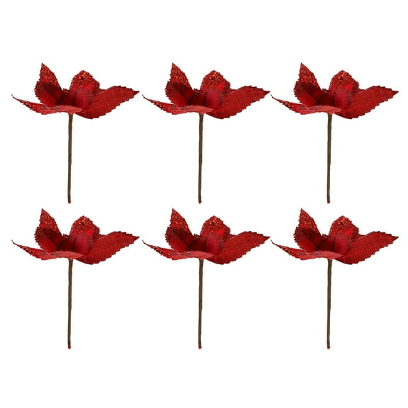 Gymnture christmas Flowers Christmas Glitter Artificial Stem Tree Flower Picks Decorative Poinsettia Bush Silk