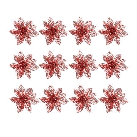 Gymnture christmas Glitter Poinsettia Christmas Tree Ornaments (Red)