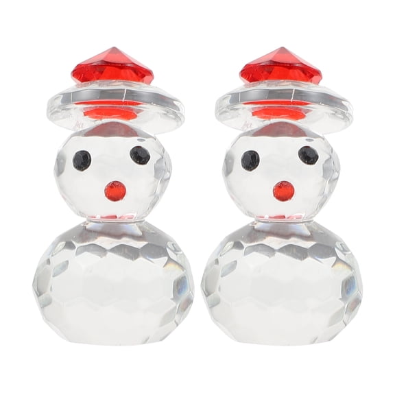 LABSERRON Crystal Snowman Figurine Transparent Crystal Desktop Ornament for Decoration 2Pcs