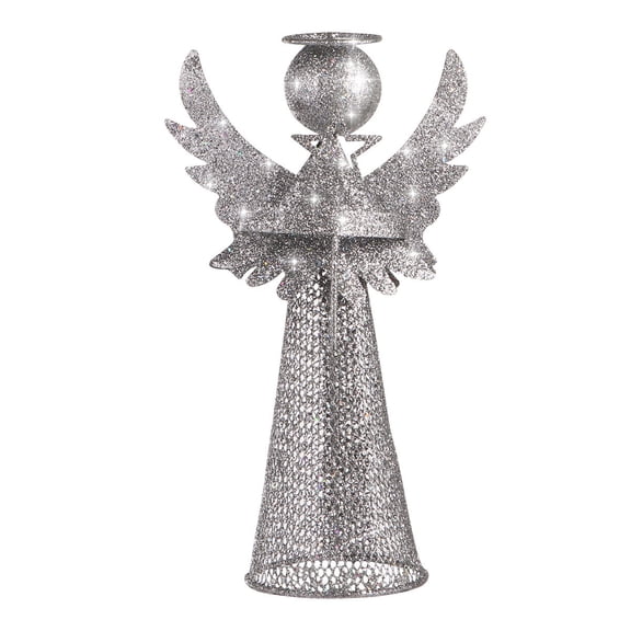 LABSERRON Three Dimensional Plated Silver Christmas Tree Angel Topper for Festive Holiday Display