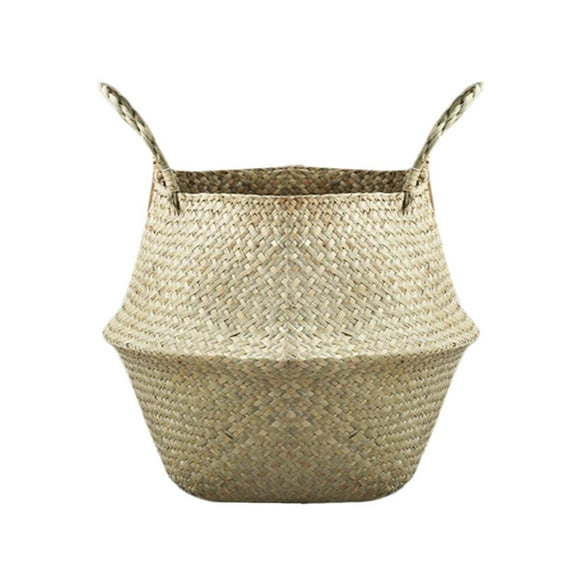 Gymnture spring Portable Hand Basket Natural Seagrass Woven Nordic Plant Vase Storage Basket Houseware Storage Basket with Handle for Home Decor