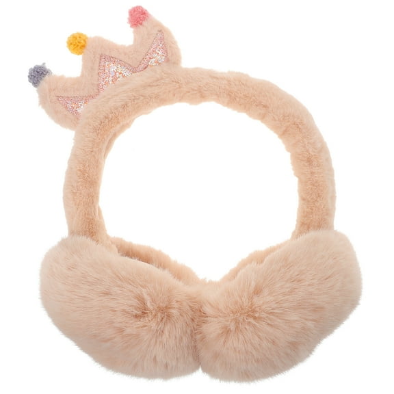 Gymnture winter Fluffy Cartoon Crown Earmuffs Warm Ear Cover for Ladies Beige