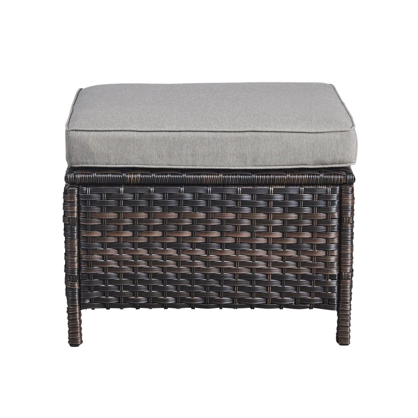 Brown and Gray Wicker Outdoor Ottoman Set with Cushions