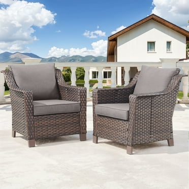Gymojoy 2-Piece Outdoor PE Wicker Patio Chairs,Rattan Lounge Chairs Porch Chairs Outdoor Club Chairs with high Back and Deep Seating,Gray