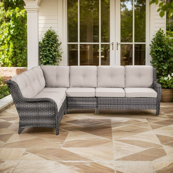 Gymojoy 2-Piece Outdoor Patio Furniture Set, L-Shaped Sectional Sofa, All-Weather PE Wicker Rattan Conversation Set,Gray/Beige