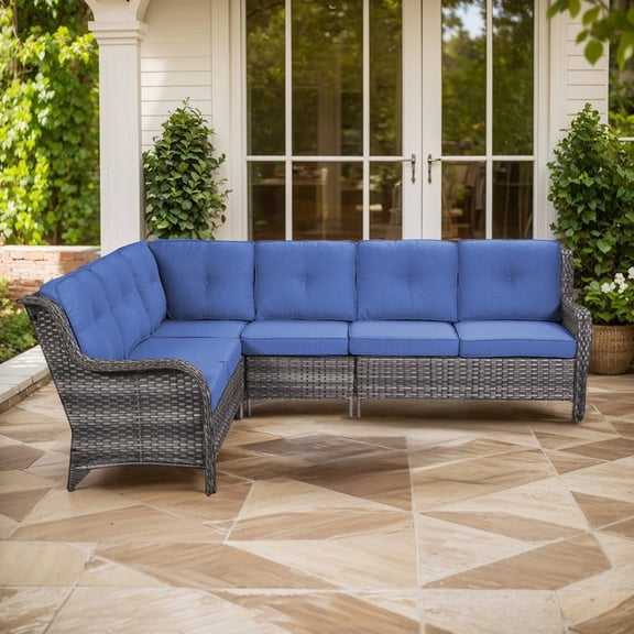 Gymojoy 2-Piece Outdoor Patio Furniture Set, L-Shaped Sectional Sofa, All-Weather PE Wicker Rattan Conversation Set,Gray/Blue