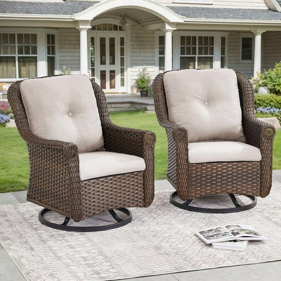 Gymojoy 2-Piece Outdoor Swivel Chairs -All Weather Wicker Patio Rocking Chairs Set of 2 for Balcony Porch Deck Backyard (Beige)