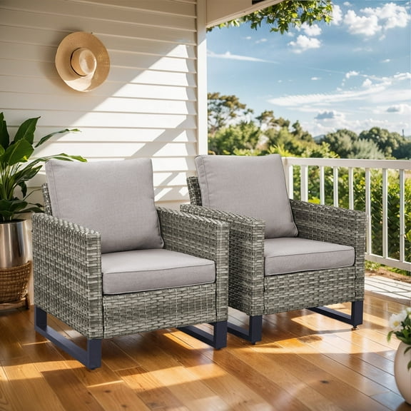 Gymojoy 2-Piece Outdoor Wicker Seating Club Lounge Chairs, Patio Arm Chair Set in Gray/Gray