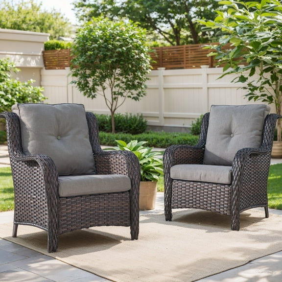 Gymojoy 2-Piece Patio Furniture Chair,Outdoor PE Wicker Lounge Chair with Deep Seating,Gray Cushion