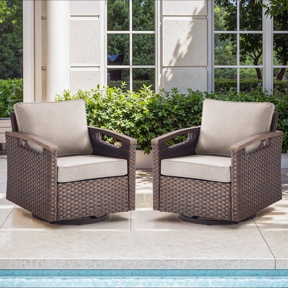 Gymojoy 2 Pieces Outdoor Swivel Rocker Patio Chairs, Wicker Patio Bistro Set with Rocking Chairs, Patio Furniture Set with Thickened Cushions for Porch, Backyard