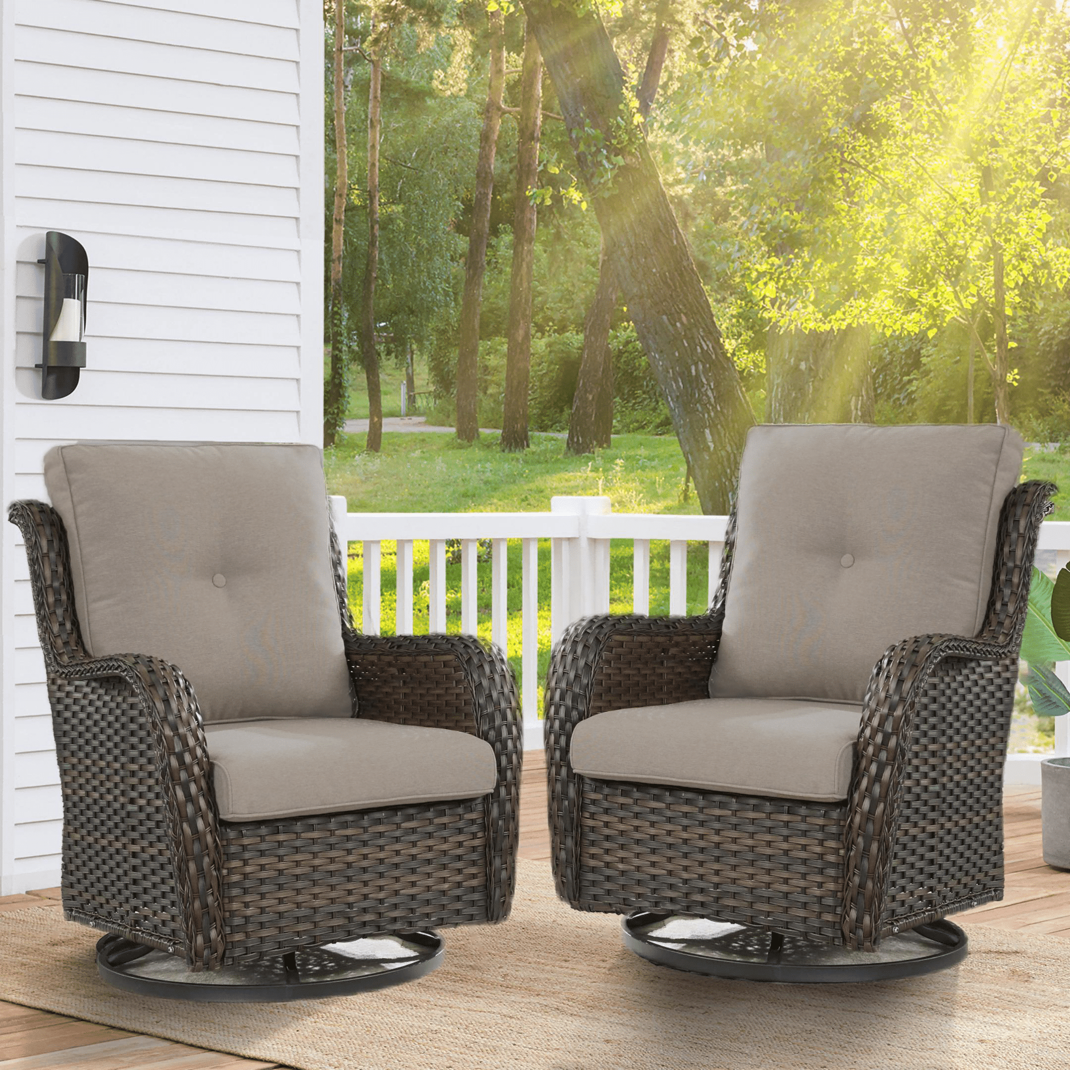 Outdoor Sliding Rocker Gymojoy 2 Pieces Outdoor Wicker Swivel Rocker Chair, Patio Swivel ...
