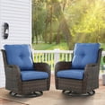thumbnail image 1 of Gymojoy 2 Pieces Outdoor Wicker Swivel Rocker Patio Chair, Outdoor Swivel Gliders,Set of 2 with High Back, Deep Seat (Brown Wicker/Blue Cushion), 1 of 8