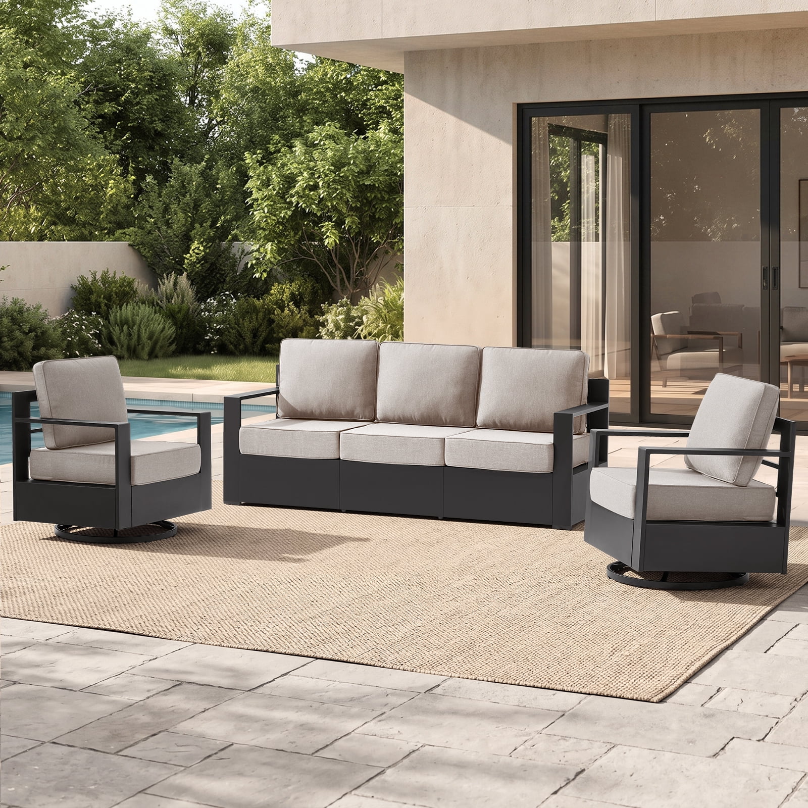 Outdoor Metal Rocking Bench Gymojoy 3-Piece Patio Aluminum Furniture Set with Sofa and Swivel ...