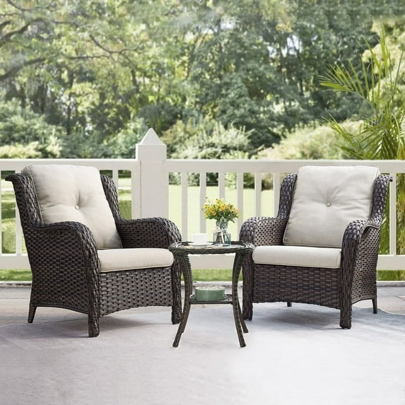 Gymojoy 3 Piece Patio Conversation Bistro Set Outdoor Chat Furniture, Porch Balcony Furniture Set,Wicker Lounge Chairs with Side Table Set,Navy
