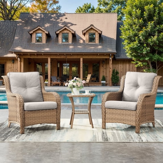 Gymojoy 3 Piece Patio Conversation Bistro Set Outdoor Chat Furniture, Porch Balcony Furniture Set,Wicker Lounge Chairs with Side Table Set,Navy