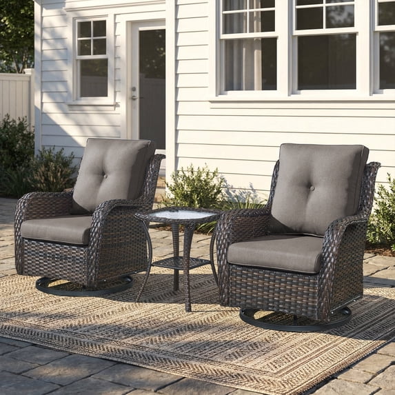 Gymojoy 3 Piece Patio Furniture Set Wicker Swivel Rocking Glider Chair High Back Outdoor Rattan Rocker Set of 2 with Side Table