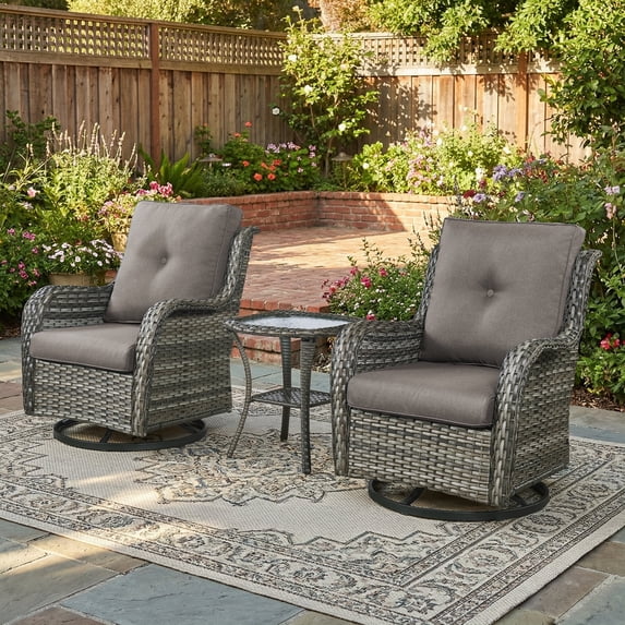 Gymojoy 3 Piece Patio Furniture Set Wicker Swivel Rocking Glider Chair High Back Outdoor Rattan Rocker Set of 2 with Side Table
