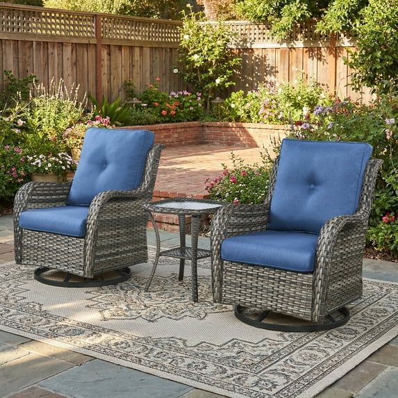 Gymojoy 3 Piece Patio Furniture Set Wicker Swivel Rocking Glider Chair High Back Outdoor Rattan Rocker Set of 2 with Side Table