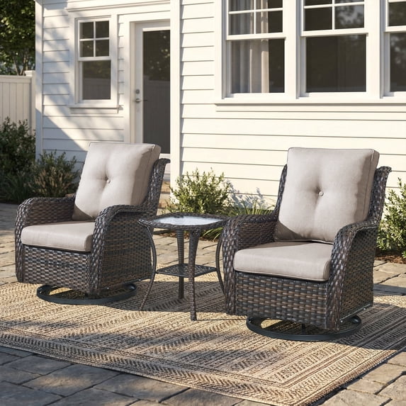 Gymojoy 3 Piece Patio Furniture Set Wicker Swivel Rocking Glider Chair High Back Outdoor Rattan Rocker Set of 2 with Side Table