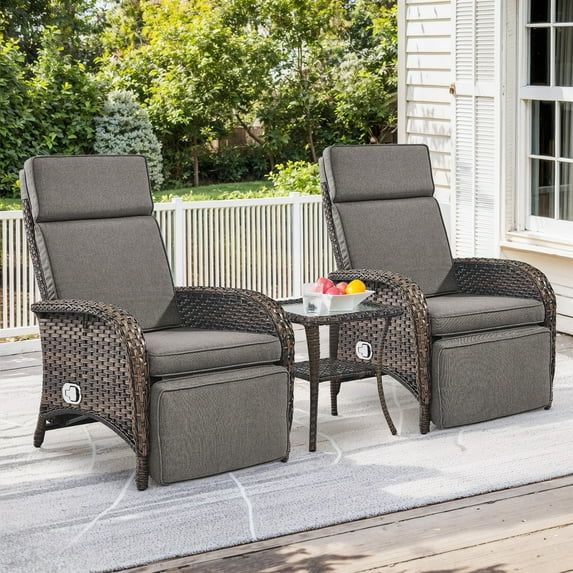 Gymojoy 3-Piece Patio Rattan Chaise Lounge Chair Set Outdoor Wicker Chaise Recliner with Side table, Adjustable Backrest and Cushion