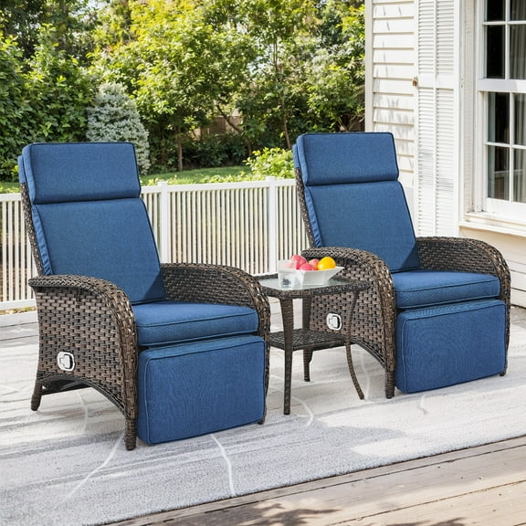 Gymojoy 3-Piece Patio Rattan Chaise Lounge Chair Set Outdoor Wicker Chaise Recliner with Side table, Adjustable Backrest and Cushion