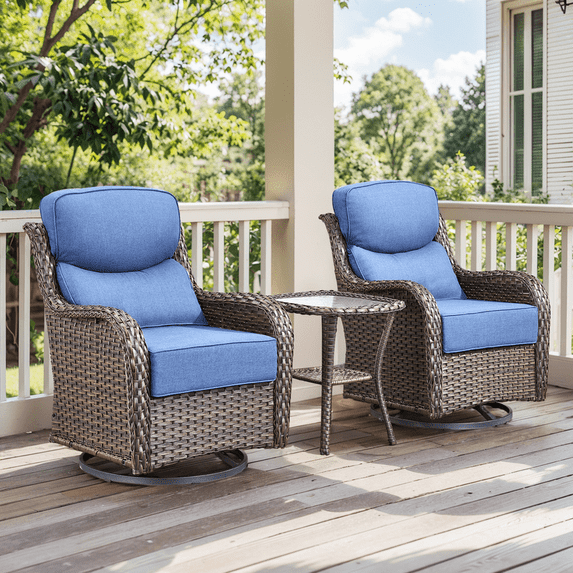 Gymojoy 3 Pieces Patio Furniture Set, Outdoor Swivel Glider Rocker, Wicker Patio Bistro Set with Rocking Chair, 6-inch Thick Cushions and Side Table for Porch