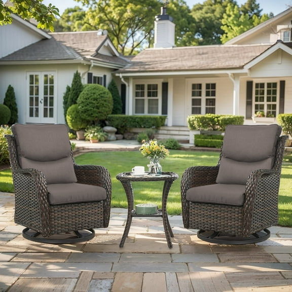 Gymojoy 3 Pieces Patio Furniture Set, Outdoor Swivel Gliders Rocker, Wicker Patio Bistro Set with Rattan Rocking Chair for Backyard,Porch( Gray)