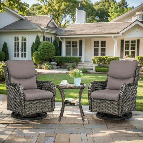 Gymojoy 3 Pieces Patio Furniture Set, Outdoor Swivel Gliders Rocker, Wicker Patio Bistro Set with Rattan Rocking Chair for Backyard,Porch(Gray)