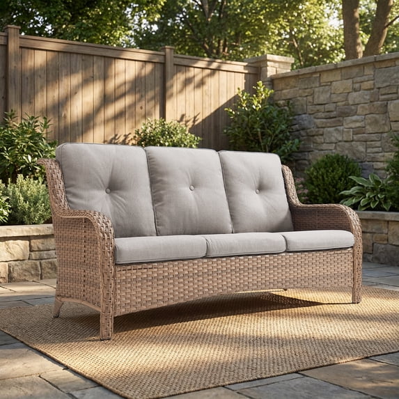 Gymojoy 3-Seater Outdoor Wicker Sofa, Rattan Deep Seat Patio Couch with Removable Cushions for Balcony, Deck & Backyard