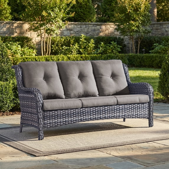 Gymojoy 3-Seater Outdoor Wicker Sofa, Rattan Deep Seat Patio Couch with Removable Cushions for Balcony, Deck & Backyard