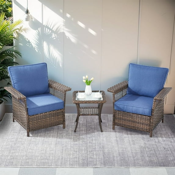 Gymojoy 3PCS Outdoor Patio Garden Wicker Rattan Conversation Chat Set, Rattan Furniture Set for Outdoor and Porch, Balcony, Poolside