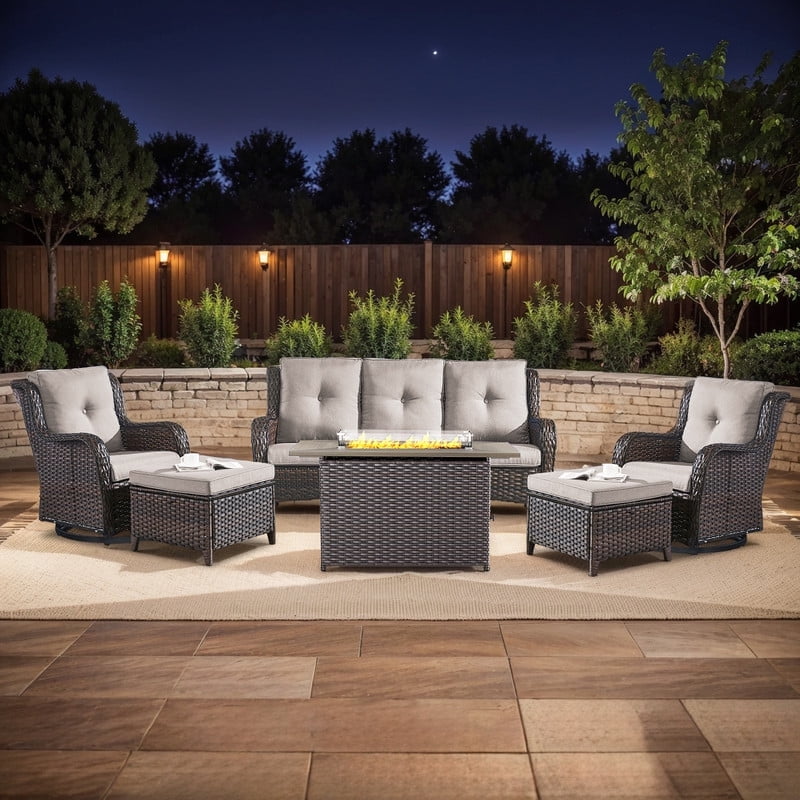 Gymojoy 6-Piece High Back Outdoor Wicker Conversation Set with