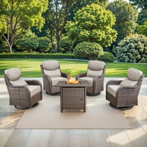 Gymojoy 4-Piece Outdoor Conversation Set with 2-in-1 Fire Pit Table & 360° Swivel Chairs, All-Weather Durability and 6in. Cushions for Outdoor Deck, Porch, Backyard