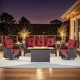 thumbnail image 1 of Gymojoy 4 Piece Outdoor Patio Furniture with a 3 Seat Sofa,Rattan Wicker Coversation Set with Swivel Rocking Chair,Balcony Sofa Set with Propane Fire Pit Table for Outside Porch Backyard Pool,Brown, 1 of 15