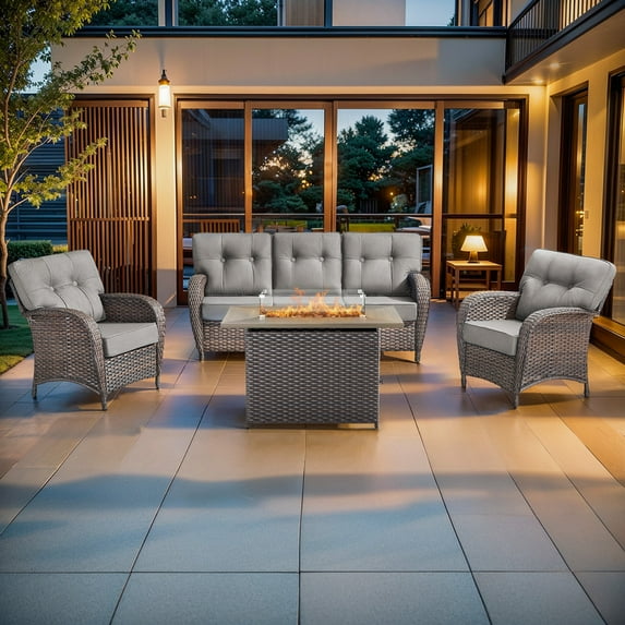 Gymojoy 4-Piece Patio Conversation Set, Outdoor Lounge Chairs with 5 Inch Cushions and 41 Inch Fire Pit Table,50,000 BTU, Outdoor Furniture Set for Garden, Deck, Backyard