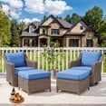 thumbnail image 1 of Gymojoy 4-Piece Wicker Outdoor Rocking Chairs with Ottomans, Rattan Swivel Rocker Patio Chairs for Backyard Deck Porch & Garden, Navy, 1 of 12