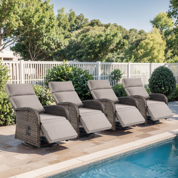 Gymojoy 4 Pieces Outdoor Swivel Gliding Patio Chairs, Wicker Patio Bistro Set with 4 Patio Lounge Chair with Cushions for Porch, Backyard