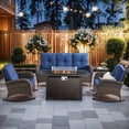 thumbnail image 1 of Gymojoy 5-Piece Brown Wicker Patio Furniture Set with Fire Pit Table, All Weather Patio Conversation Set Outdoor Sofa with Rocking Chair & Side Table, Blue, 1 of 17